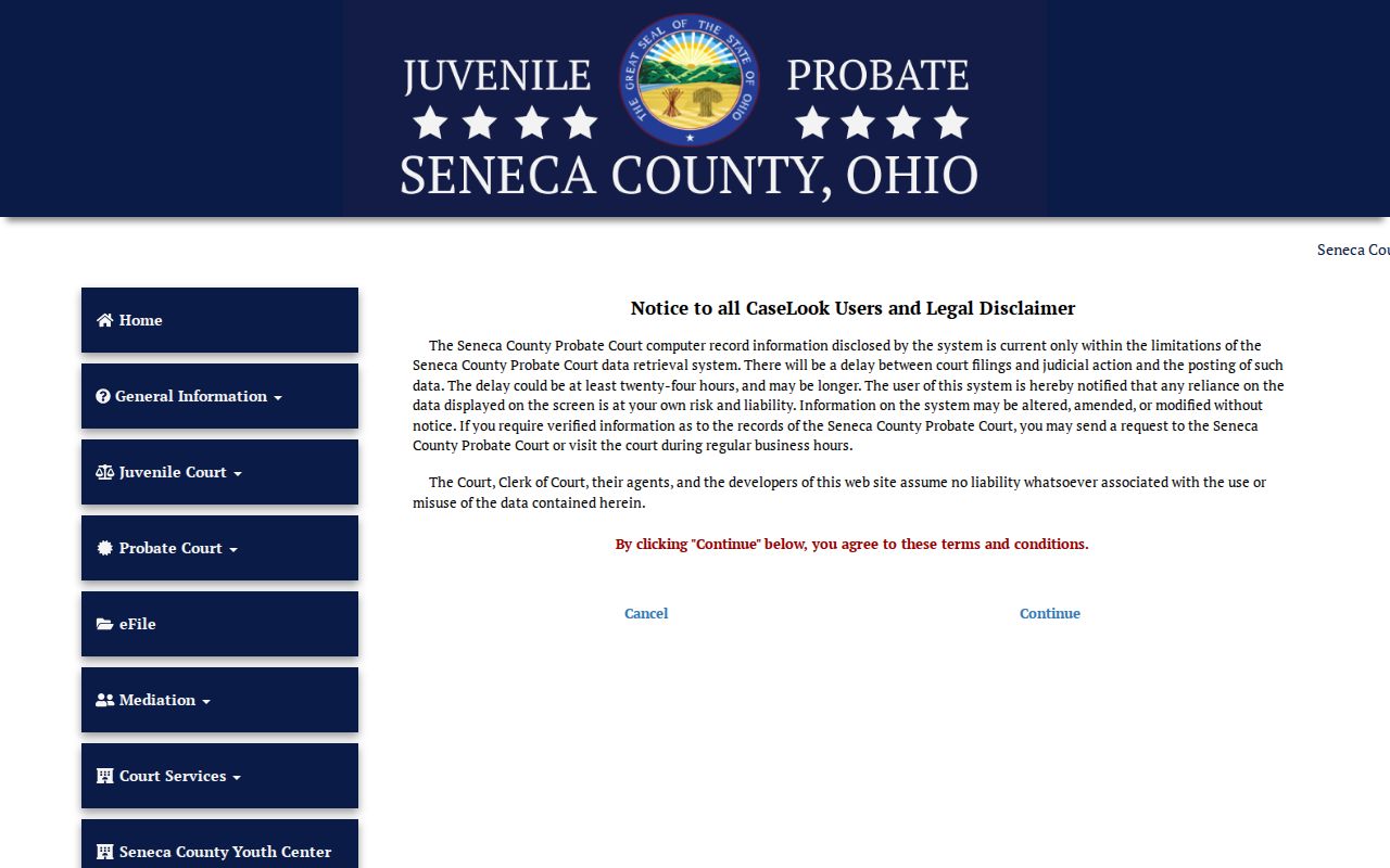Seneca County case search Probate CaseLook public record-search portal