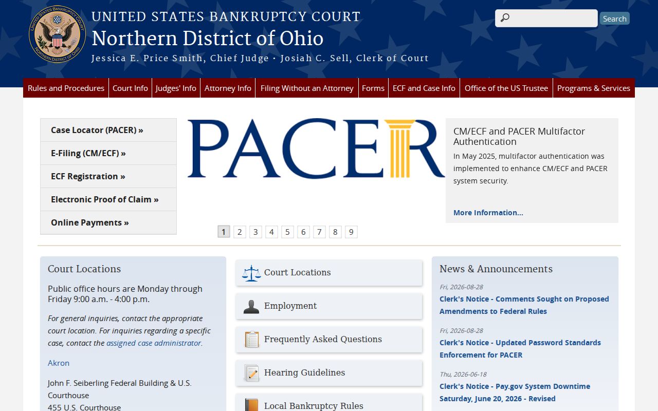 Northern District of Ohio Bankruptcy Court official information