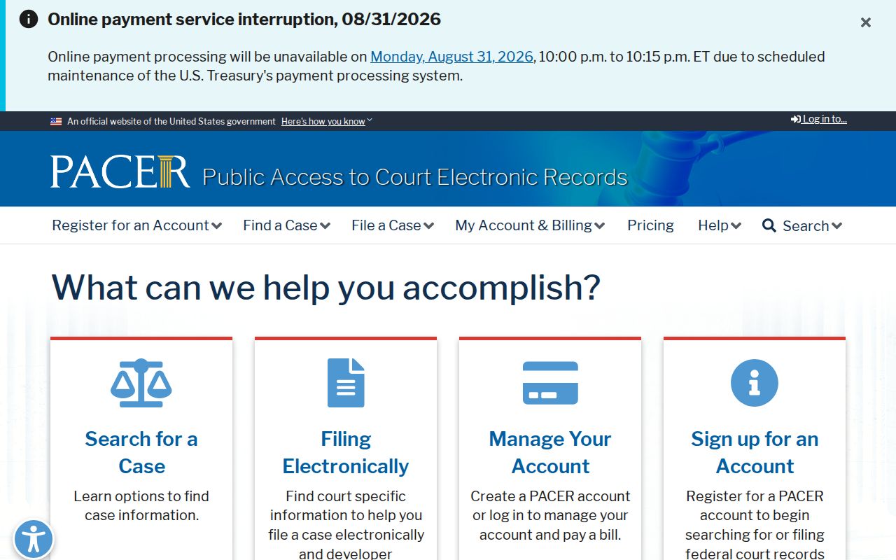 PACER federal docket and document access information